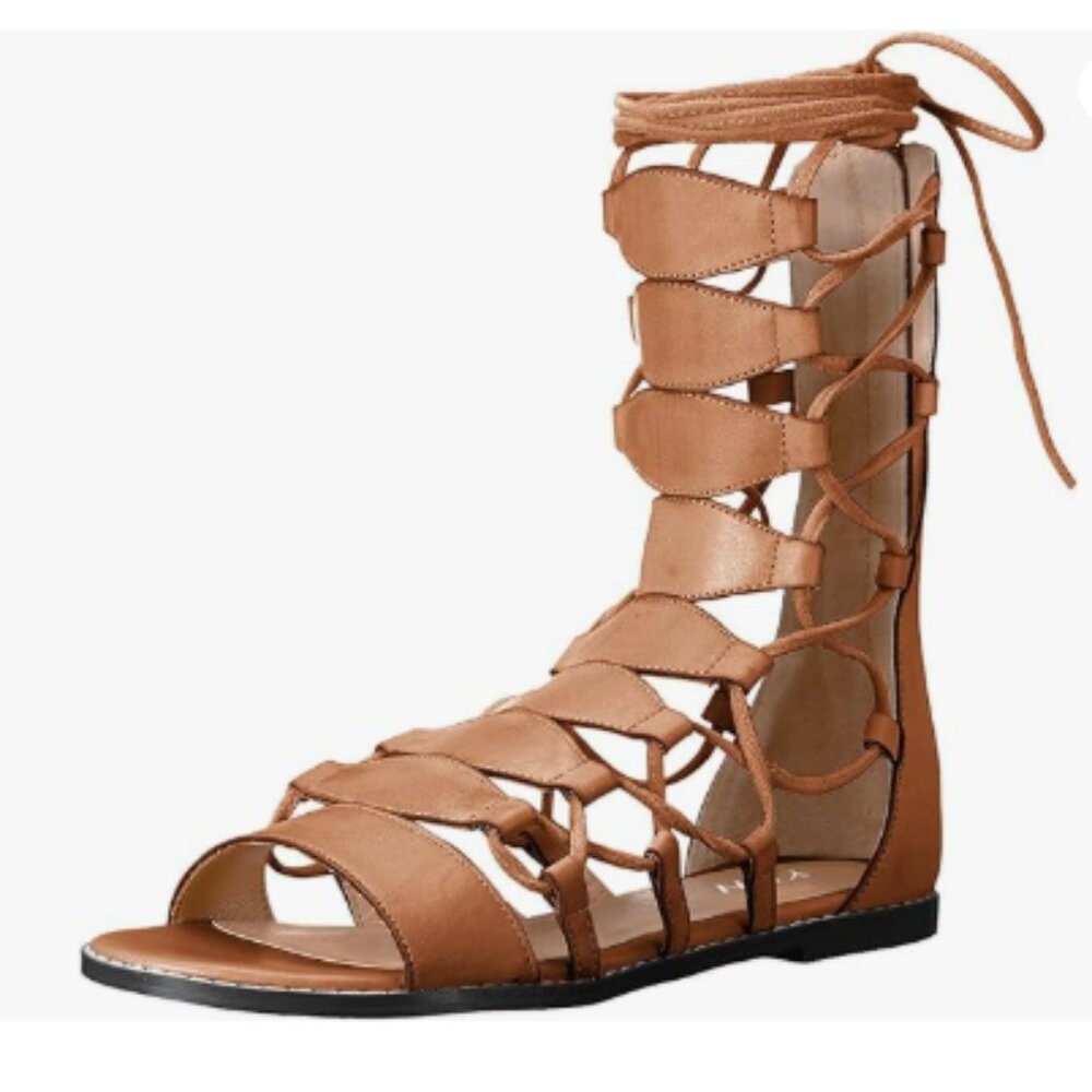 YDN Tan Sexy Ankle High Gladiator Sandals for Women Lace up Open toe Flats Zips